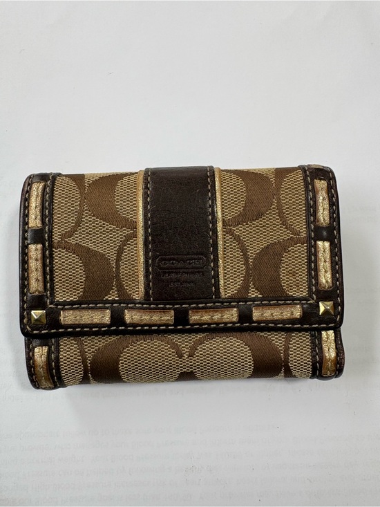 Coach Handbags - Vintage Coach Signature Jacquard Trifold Wallet Brown Khaki Gold Trim Y2K